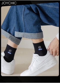 NIBEMINENT 4 Pair of Trendy Men's Spring and Summer Mid-calf Cotton Socks Boys Students Casual Sweat-absorbent Smiling Face Design Sports  - Image 4