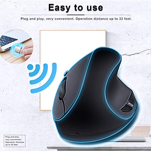 SUNGI Ergonomic Wireless Mouse,Vertical Mouse 2.4GHz Optical Mice with Adjustable DPI for Carpal Tunnel Right Hand,Black - Image 3