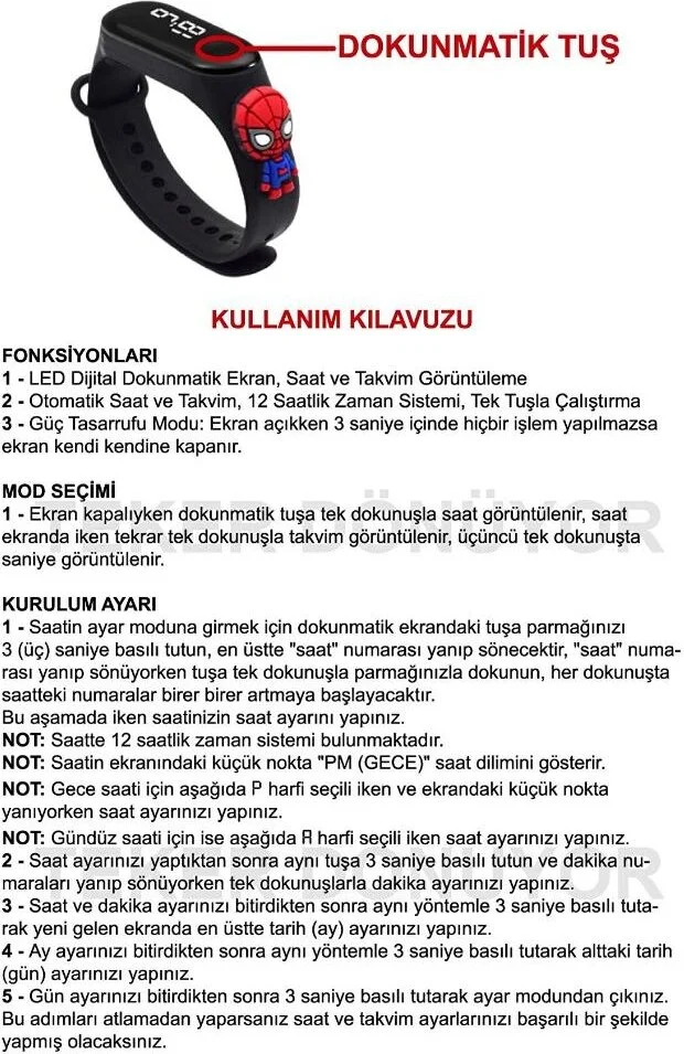 Dzc Kuzenler Avm Digital LED Children's Watch with Spiderman Spiderman Figure Touch Screen Waterproof (Navy) (Not Smart)