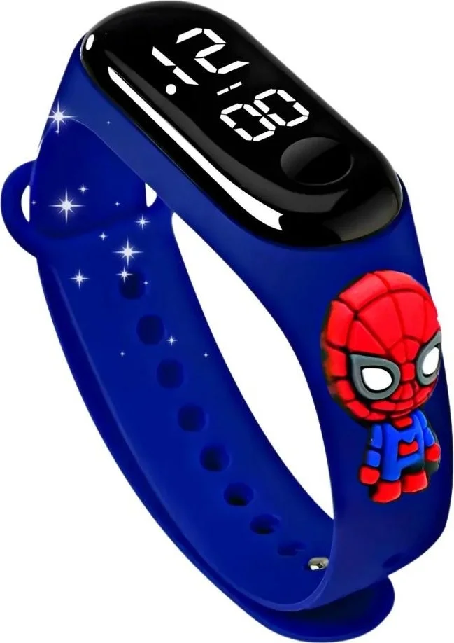 Dzc Kuzenler Avm Digital LED Children's Watch with Spiderman Spiderman Figure Touch Screen Waterproof (Navy) (Not Smart)