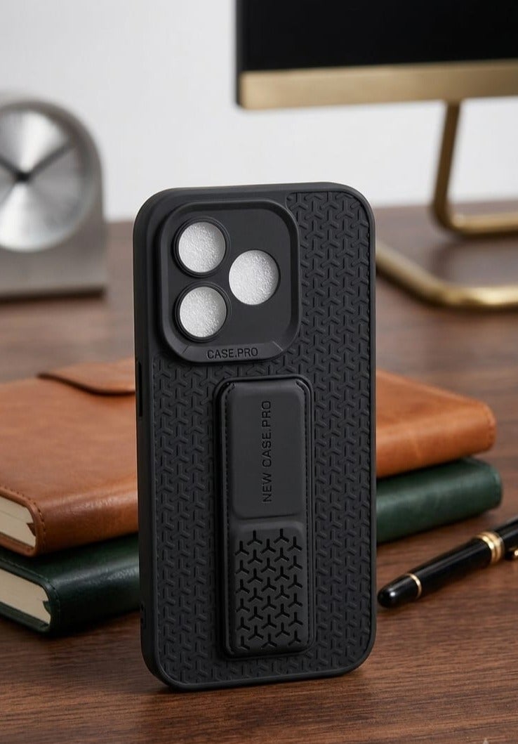 Honor 600 Lite Hand Grip Case Cover - Magnetic Hand Grip Holder & Kickstand Case For Honor 600 Lite - Strong Grip for Magnetic Car Holder, Stylish Silicone Case & Functional, Ultimate Convenience & Hands-Free Viewing - Black