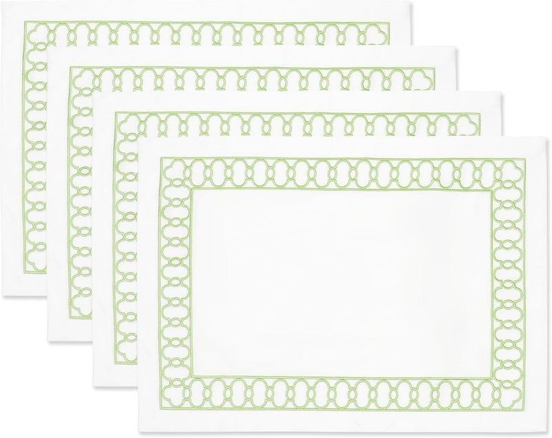 Hofdeco Premium Hofdeco Premium Coastal Patio Indoor Outdoor Placemat Set of 4 14x19 DoubleLayered Waterproof Cloth Placemat for Kitchen or Dining Table Green Embroidered Frame - Image 1