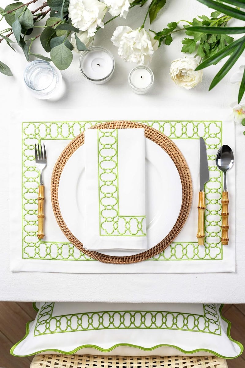 Hofdeco Premium Hofdeco Premium Coastal Patio Indoor Outdoor Placemat Set of 4 14x19 DoubleLayered Waterproof Cloth Placemat for Kitchen or Dining Table Green Embroidered Frame - Image 3