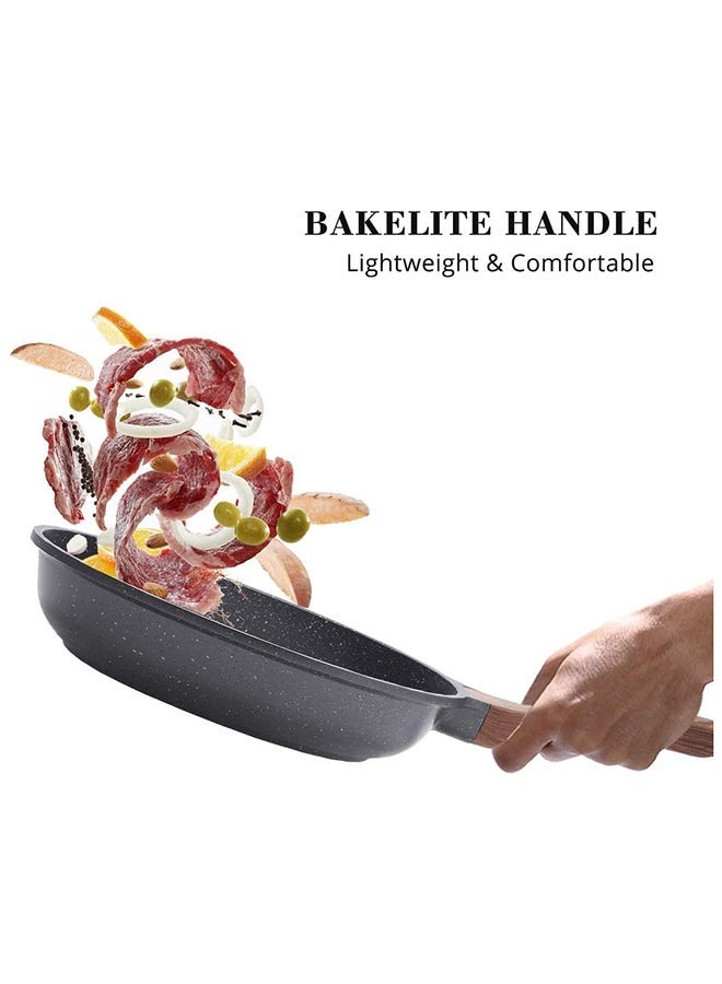 roaiss Swiss Granite Coating Non-Stick Frying Pan Skillets (20+26Cm With Lid) With Wooden Handle, Pfoa/Pfos/Apeo Free, Omelette Pans, Healthy Cookware Chef'S Pan, Pfoa Free, Dishwasher Safe,  Black - Image 4