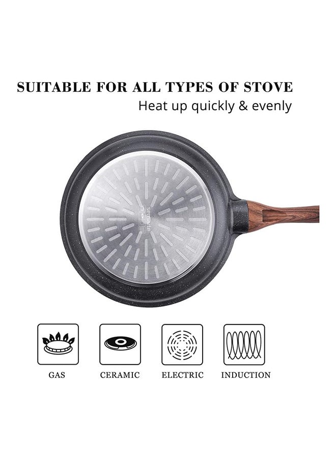 roaiss Swiss Granite Coating Non-Stick Frying Pan Skillets (20+26Cm With Lid) With Wooden Handle, Pfoa/Pfos/Apeo Free, Omelette Pans, Healthy Cookware Chef'S Pan, Pfoa Free, Dishwasher Safe,  Black - Image 3