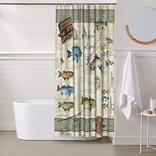 Tourrest Farmhouse Fishing Shower Curtain Cabin Fish Bathroom Shower Curtains Farmhouse Country Rustic Shower Curtain Waterproof Polyester Fabric 60 x 72 Inch - Image 5
