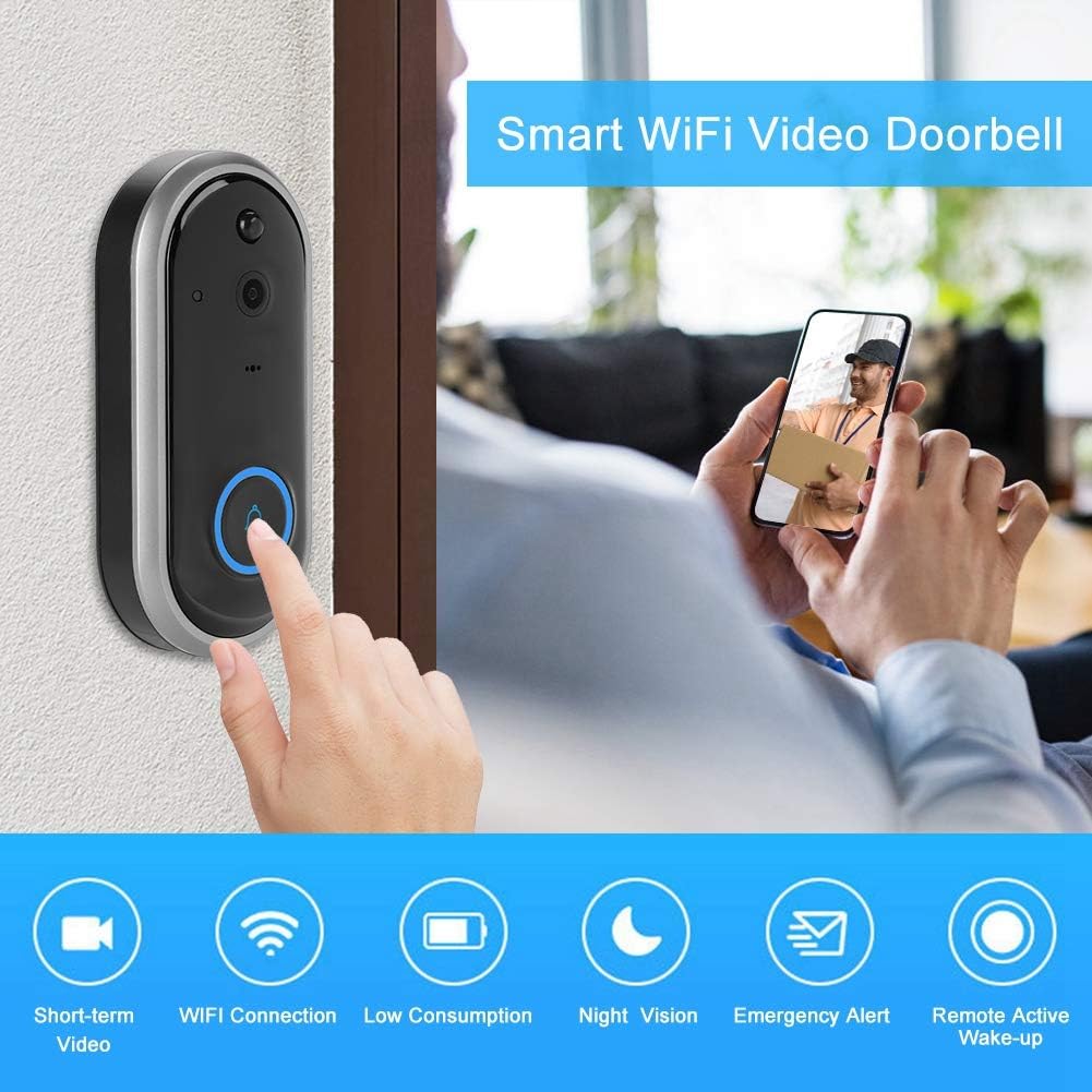 Video Wireless Doorbell Camera Smart WiFi Doorbell 720P/1080P Home Security Intercom Visible Doorphone with Chime,52 Melodies,155°Wide-Angle Lens,(Batteries not Included)