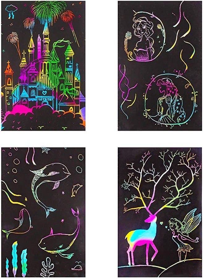 SpiderJuice 2 Book (20 Pages) Creative Unique Rainbow Magic Colorful Mandala Art Drawing Scribble Fun Activity Black Scratch Paper Note Book for Kids Adults Birthday Return Gifts Restaurant Hotel Cafe Memo Menu Pad with Bamboo Stick - Image 4