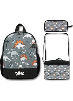 Famebag Black Gray Dinosaur Kindergarten Bag Nutrition Pen Bag Set  - Image 1