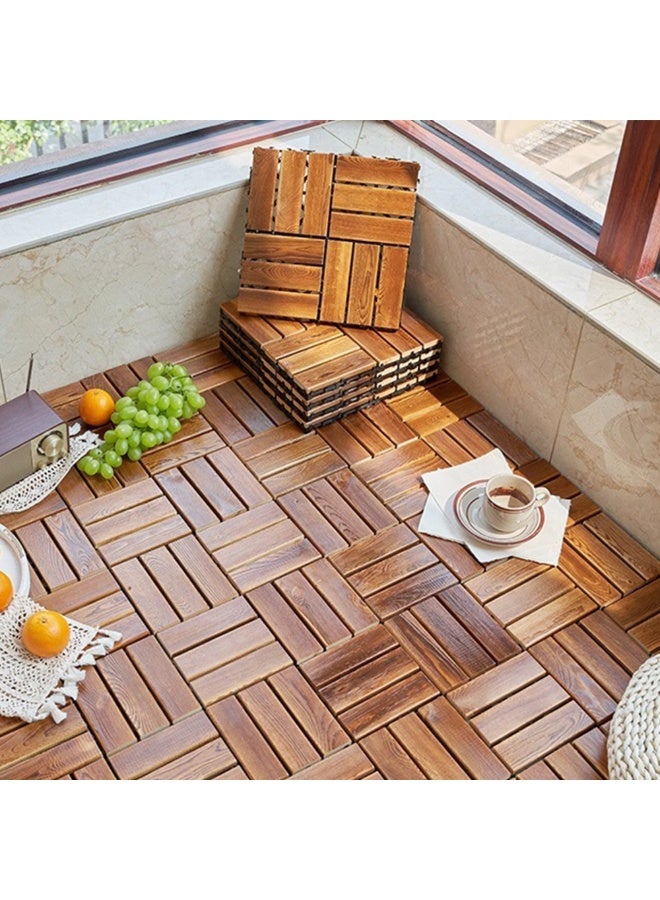 LINGWEI 10pcs Premium Wood & Plastic Interlocking Deck Tiles 31x3x31cm Brown Floor Decking Tiles - Image 1