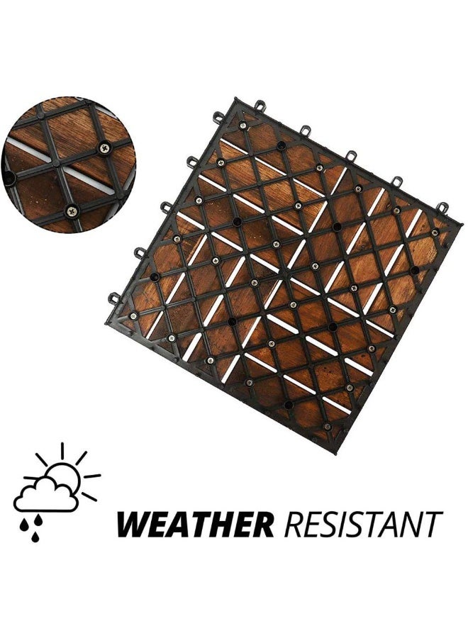LINGWEI 10pcs Premium Wood & Plastic Interlocking Deck Tiles 31x3x31cm Brown Floor Decking Tiles - Image 3