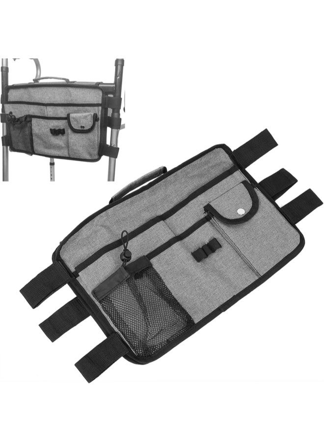 klarako Double Sided Walker Bag, Portable Waterproof Wheelchair Side Organizer Pouch Tote, Storage Bag for Rollator Folding Walkers Wheelchair - Gray 