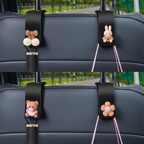 XFSAFDM 4 Pcs Car Organiser, Brown Cartoon Backseat Hooks, Car Hanging Accessories Interior for Handbags, Grocery Bags, Baby Supplies, Car Accessories Gadgets, Car Decoration Items Interior, Car Gadgets - Image 1