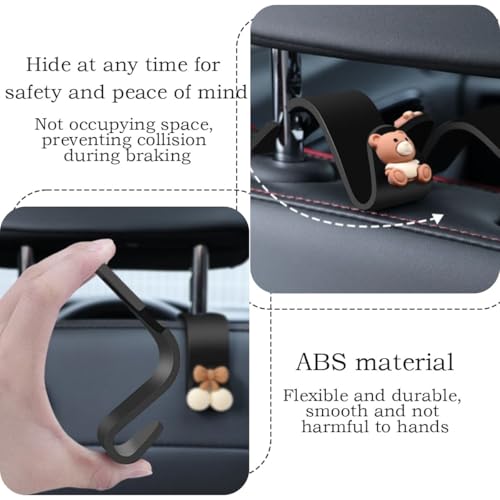 XFSAFDM 4 Pcs Car Organiser, Brown Cartoon Backseat Hooks, Car Hanging Accessories Interior for Handbags, Grocery Bags, Baby Supplies, Car Accessories Gadgets, Car Decoration Items Interior, Car Gadgets - Image 3