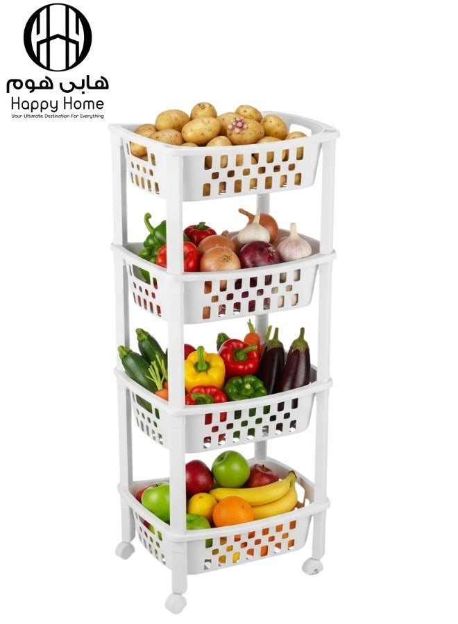 Happy Home 4-Tier Storage Rack with 4 Wheels – Multipurpose Organizer for Potatoes, Onions, Vegetables, Fruits & Bathroom Supplies – Ideal for Kitchen, Balcony & Home Organization – Durable Plastic Vegetable Holder – Space-Saving Modern Design – Dimensions 30×40 cm, Height 96 cm - Image 1