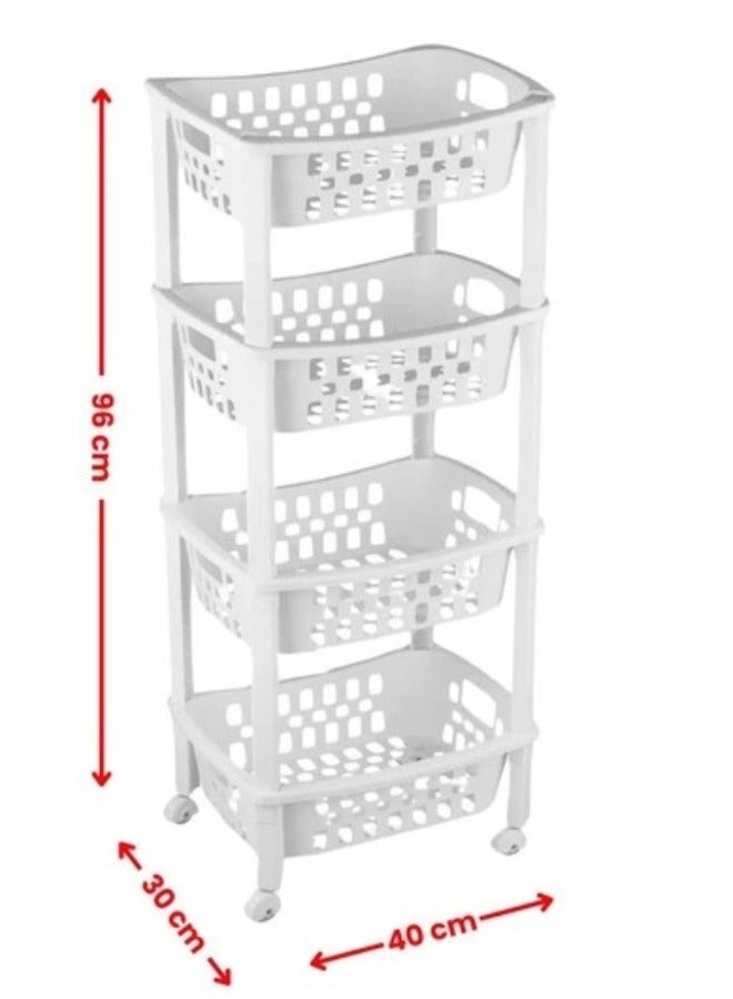 Happy Home 4-Tier Storage Rack with 4 Wheels – Multipurpose Organizer for Potatoes, Onions, Vegetables, Fruits & Bathroom Supplies – Ideal for Kitchen, Balcony & Home Organization – Durable Plastic Vegetable Holder – Space-Saving Modern Design – Dimensions 30×40 cm, Height 96 cm - Image 3