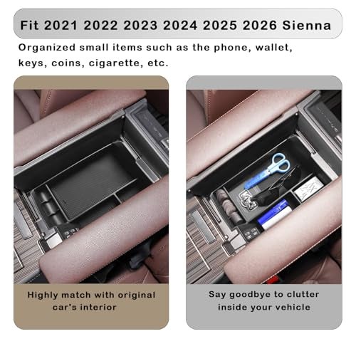 HGWEI Center Console Organizer Tray Compatible with 2021-2026 Toyota Sienna Accessories, Sienna LE Limited Platinum SE XLE XSE Coin Container Armrest Secondary Storage Box, Black - Image 2