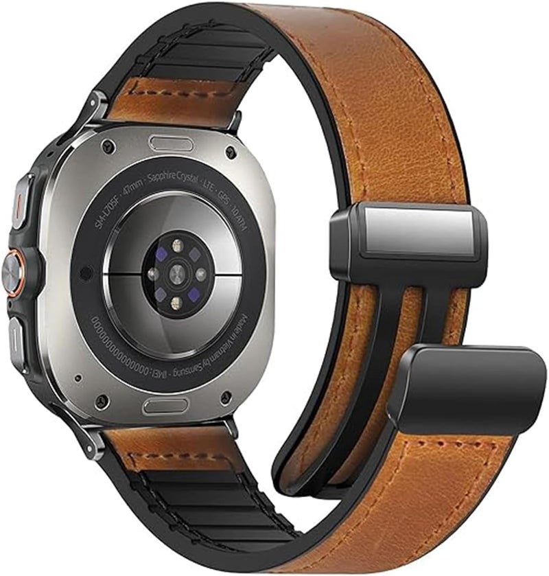 حزام ساعة مغناطيسي من الجلد متوافق مع Samsung Galaxy Watch Ultra 47mm (2024) تصميم إبزيم مغناطيسي أحزمة كلاسيكية قابلة للتعديل إكسسوارات أحزمة بديلة للرجال والنساء بني - Image 1