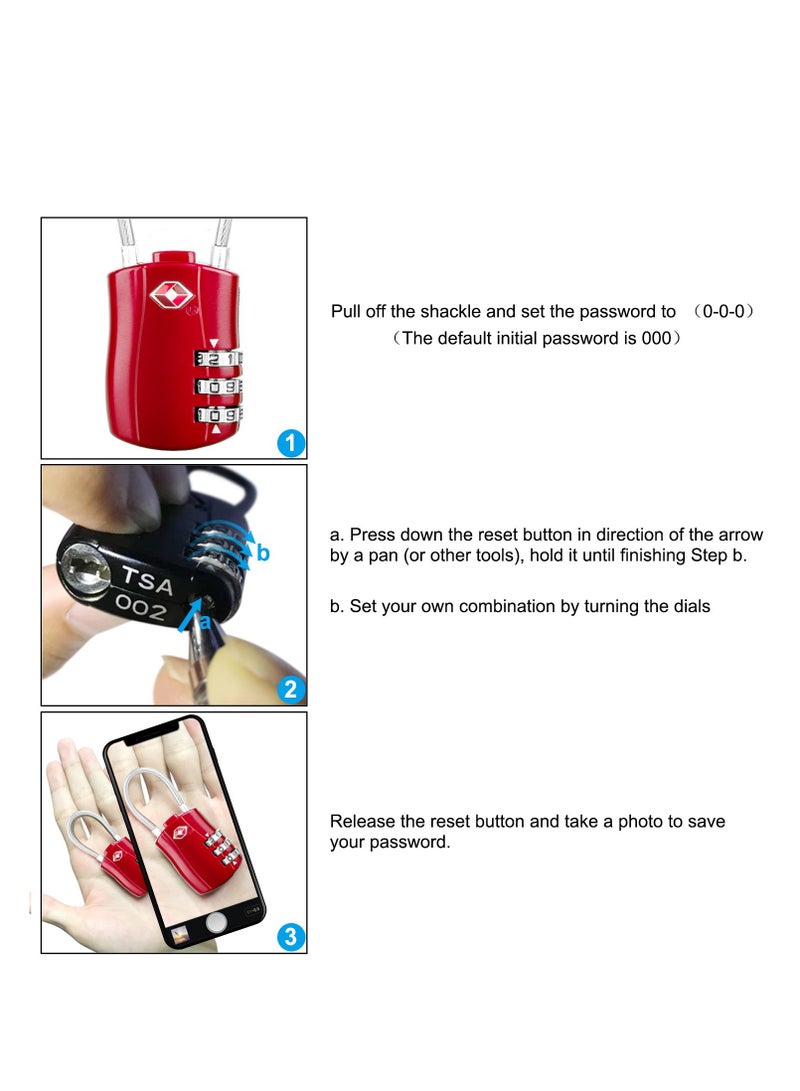 SYOSI TSA Luggage Locks, TSA Approved Luggage Lock 3-Digit Re-settable Combination Lock, Code Lock for Travel Suitcase Luggage Bag Lockers (2PCS Red) [ Zinc Alloy Version] - Image 5