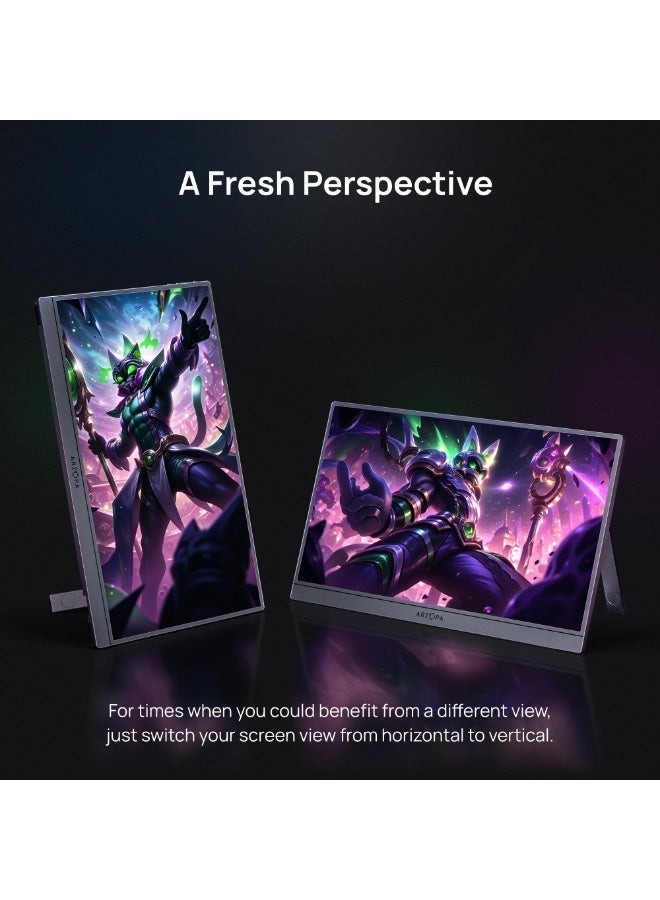 ترقية التكنولوجيا المبتكرة شاشة ألعاب محمولة 16.1 بوصة 144 هرتز، شاشة محمولة FHD بدقة 1080P مع HDR، سريعة النحافة، للعناية بالعين، شاشة خارجية ثانية للابتوب، الكمبيوتر، PS5، ماك، إكس بوكس. - Image 4