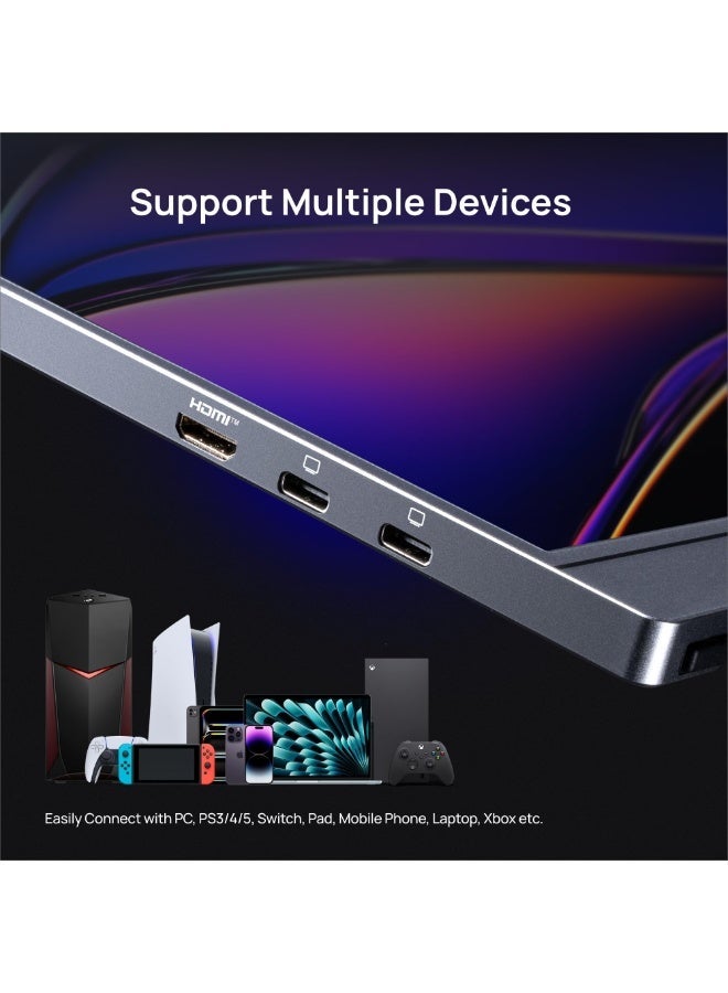 ترقية التكنولوجيا المبتكرة شاشة ألعاب محمولة 16.1 بوصة 144 هرتز، شاشة محمولة FHD بدقة 1080P مع HDR، سريعة النحافة، للعناية بالعين، شاشة خارجية ثانية للابتوب، الكمبيوتر، PS5، ماك، إكس بوكس. - Image 3