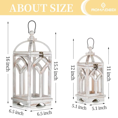 Romadedi Decorative Candle Lantern Wood - Rustic Wooden Lantern for Farmhouse Home Living Room Shelf Patio Table Decoration Christmas Holloween Wedding Party Table Centerpiece, Washedwhite - Image 5