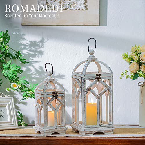 Romadedi Decorative Candle Lantern Wood - Rustic Wooden Lantern for Farmhouse Home Living Room Shelf Patio Table Decoration Christmas Holloween Wedding Party Table Centerpiece, Washedwhite - Image 2