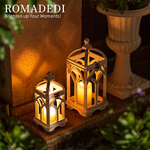 Romadedi Decorative Candle Lantern Wood - Rustic Wooden Lantern for Farmhouse Home Living Room Shelf Patio Table Decoration Christmas Holloween Wedding Party Table Centerpiece, Washedwhite - Image 4