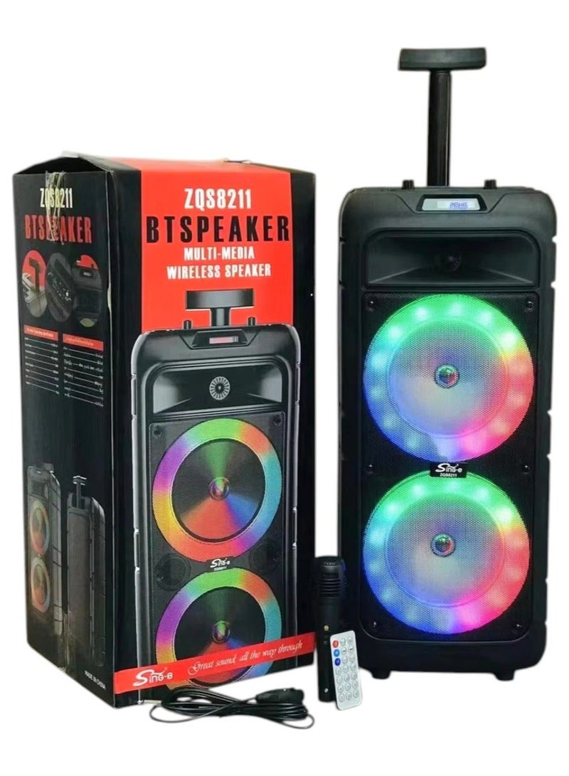 ZQS8211 Rechargeable Wireless Double 20 Inch Trolley Portable Ktv Speaker With Led Light - Image 1