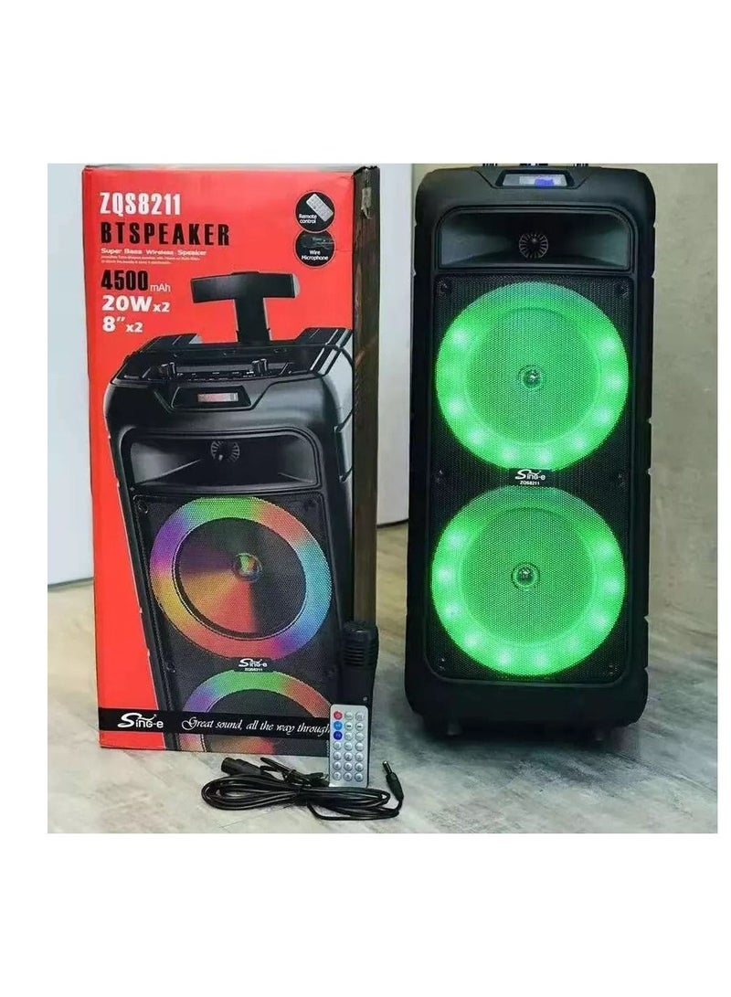 ZQS8211 Rechargeable Wireless Double 20 Inch Trolley Portable Ktv Speaker With Led Light - Image 4