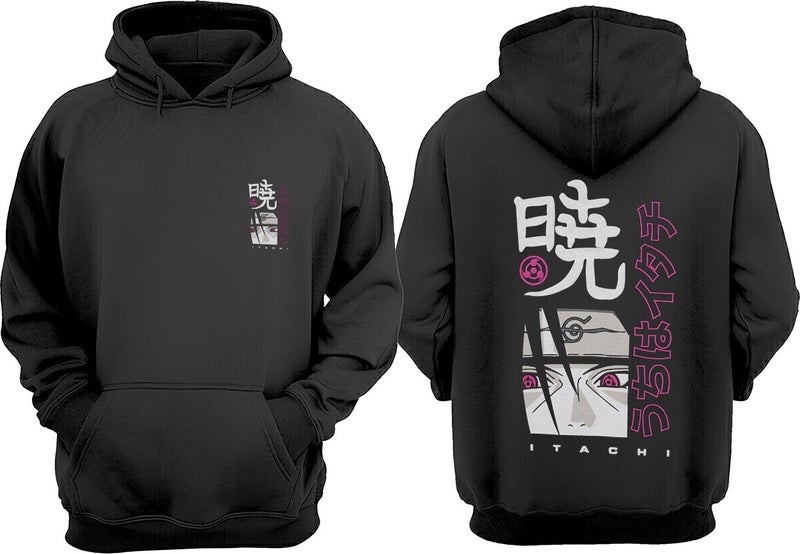 The Wert Unisex Naruto Itachi Uchiha Design Front Back Printed Regular Fit Black Sweatshirt - Image 1