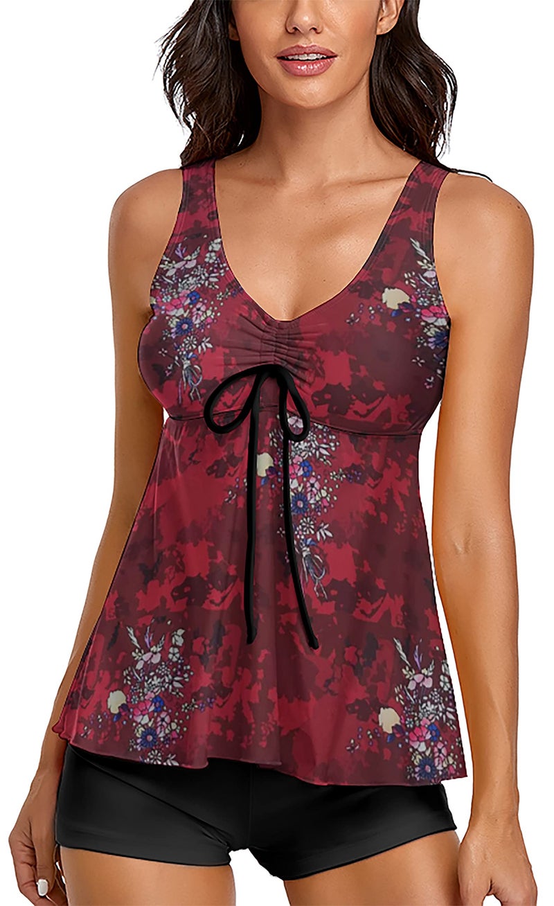 Omichic Vintage Tie Dye Tankini Swimsuits for Women Floral Tummy Control Two Piece Bathing Suits Tank Top with Boyshorts Medium - Image 1
