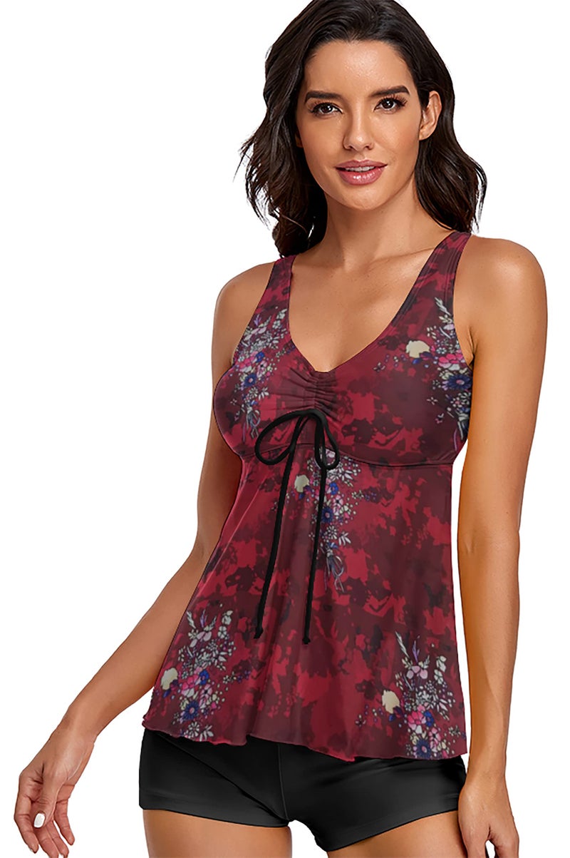 Omichic Vintage Tie Dye Tankini Swimsuits for Women Floral Tummy Control Two Piece Bathing Suits Tank Top with Boyshorts Medium - Image 4