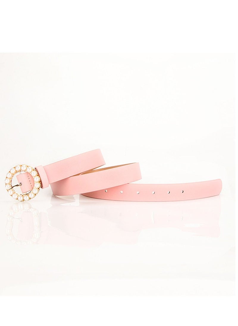 Loquat Elegant And Intelligent Ladies Trend Round Pearl Pin Buckle Belt 105cm Pink 