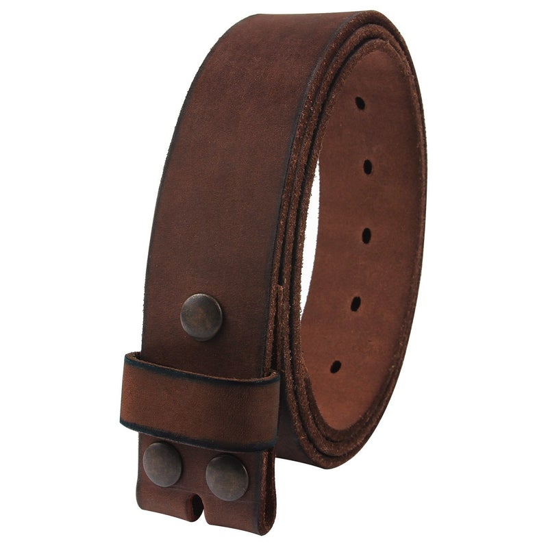 NPET Mens Leather Belt Full Grain Vintage Distressed Style Snap on Strap 1 1/2" Wide (For 32"-34" waist, coffee) - Image 1