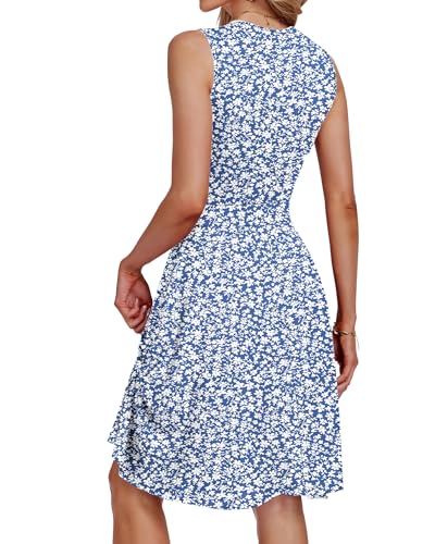 AUSELILY Plus Size Dresses Floral Sleeveless Wrap V Neck Summer Dress with Pockets, Gray Blue Flower M - Image 4