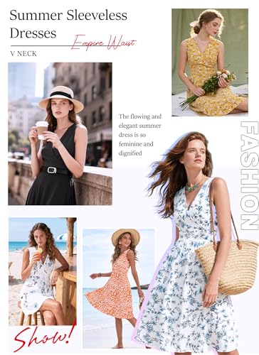 AUSELILY Plus Size Dresses Floral Sleeveless Wrap V Neck Summer Dress with Pockets, Gray Blue Flower M - Image 3