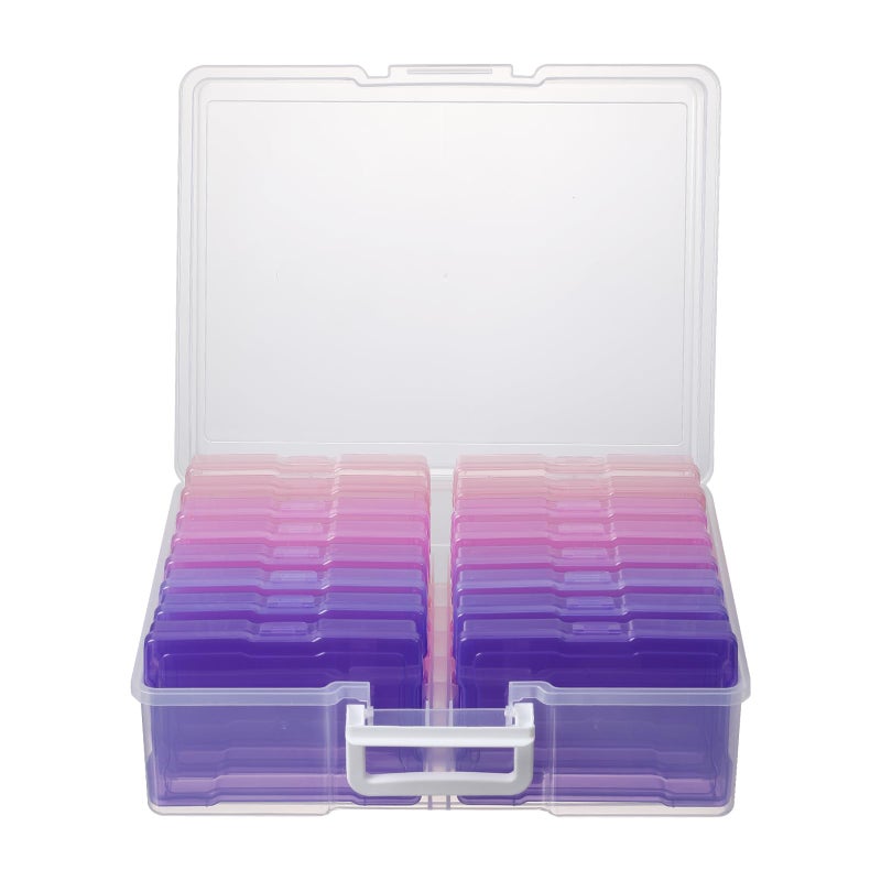 novelinks Transparent 4" x 6" Photo Cases and Clear Craft Keeper with Handle, 16 Inner Photo Organizers & Photo Storage Box, Plastic Photo Storage Containers (Pink Purple Gradient) - Image 1