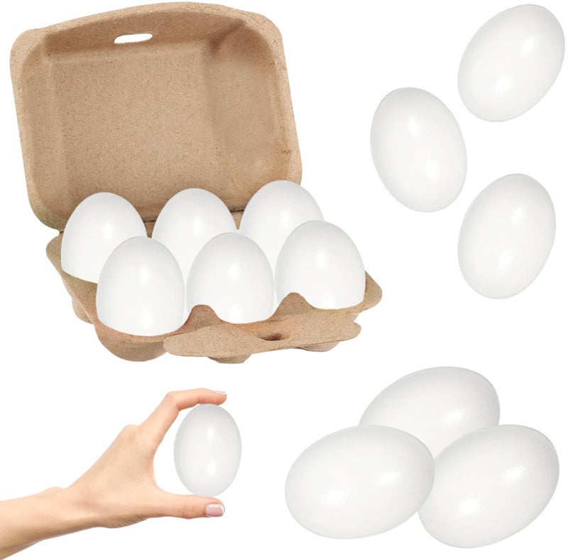 Chochkees Wooden Fake Eggs White Wooden Eggs, Perfect for Easter Crafts, DÃ©cor and Egg Hunts, 2.3" Inches (6-Pack) - Image 1