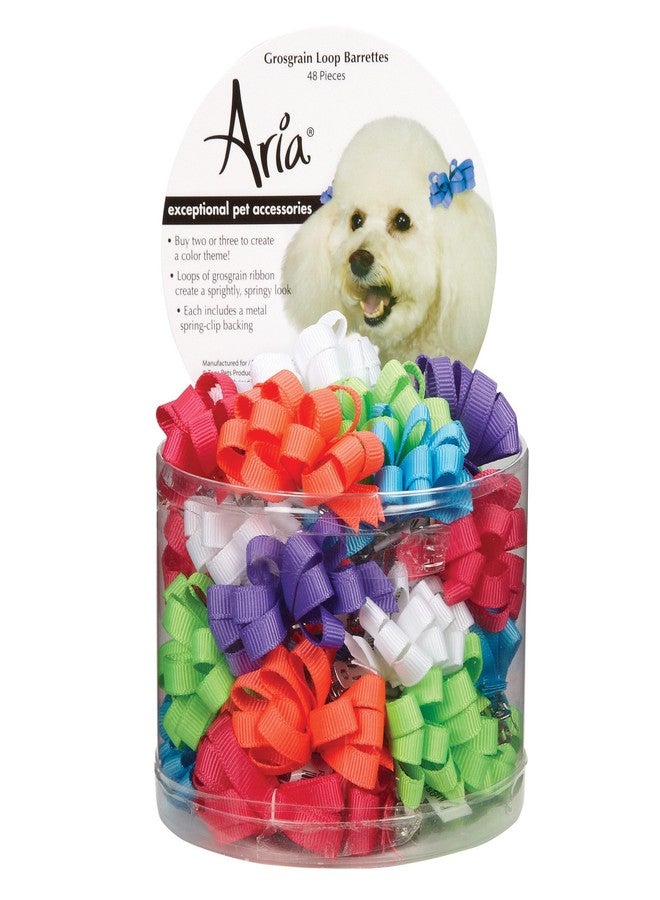 Aria Grosgrain Ribbon Loops Barrettes for Dogs, 48-Piece Canisters - Image 1