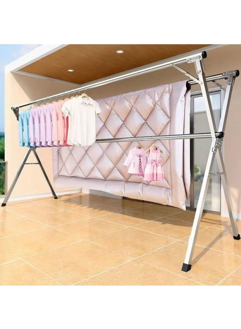 Heavy-Duty Stainless Steel Clothes Drying Rack - X-Type Folding Laundry Rack with Telescoping Poles - Large Capacity Air Dryer for Quilts, Blankets, and Garments - Windproof & Rust-Resistant - Indoor/Outdoor Use - Image 1