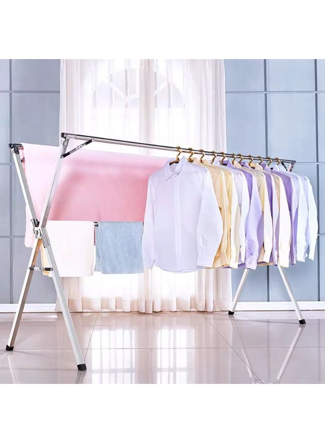 Heavy-Duty Stainless Steel Clothes Drying Rack - X-Type Folding Laundry Rack with Telescoping Poles - Large Capacity Air Dryer for Quilts, Blankets, and Garments - Windproof & Rust-Resistant - Indoor/Outdoor Use - Image 2