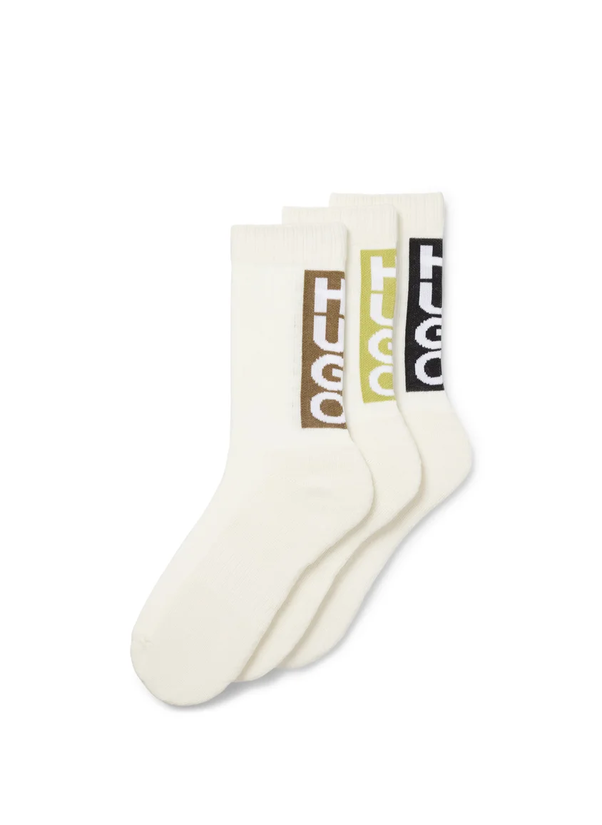 HUGO Three-pack of short socks with vertical logos