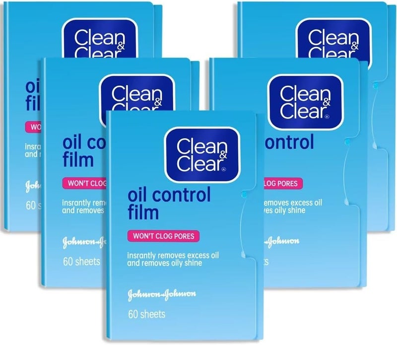 Clean & Clear Oil Control Film Replacment for Oil-Absorbing Sheets,5pack(total 300sheets)Oil Blotting Sheets for Face,9% Larger,Makeup Friendly High-performance Handy Face Blotting Paper for Oily Skin - Image 1