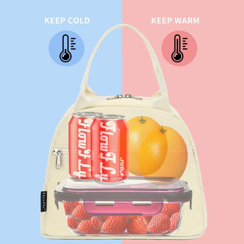 FlowFly Insulated Lunch Cooler Bag - Tote Bag Organizer for Women/Men, Beige - Image 2