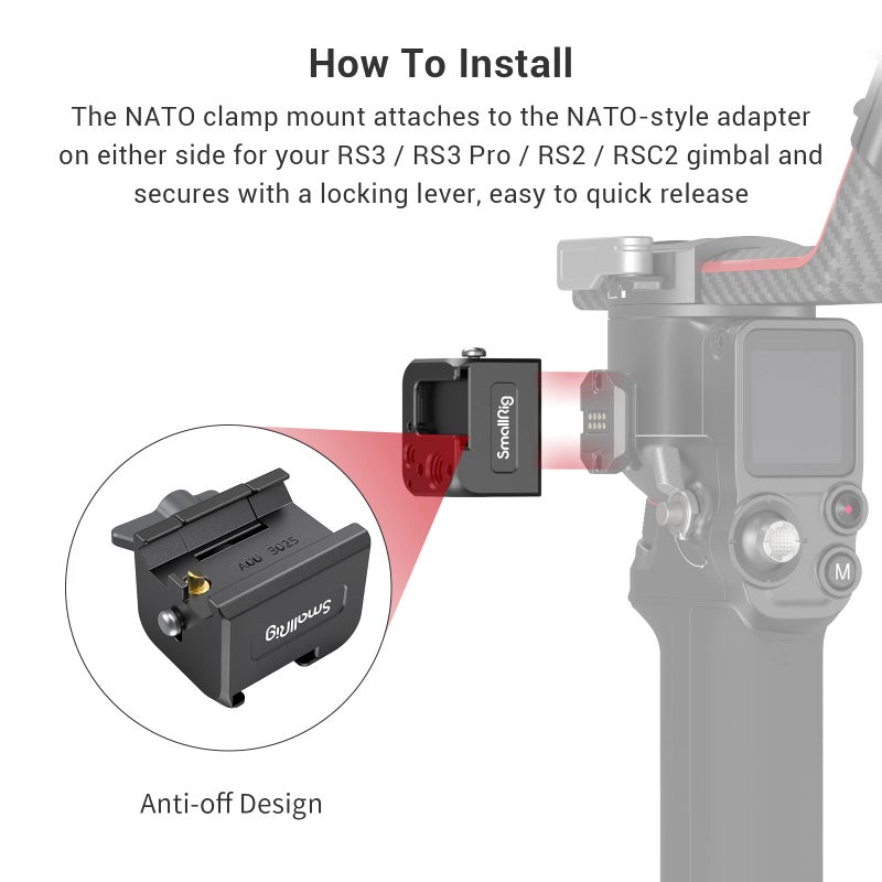SmallRig NATO Clamp Accessory Mount for DJI RS 2 / RSC 2 / RS 3 / RS 3 Pro/RS 3 Mini/RS 4 / RS 4 Pro Gimbal - 3025 - Image 3