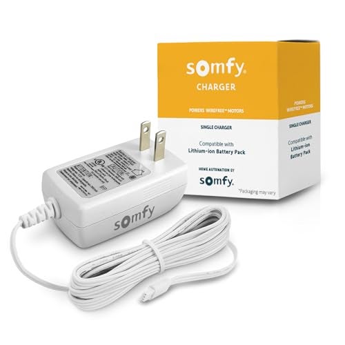 Somfy Charger for V2 Wirefree Motors – Powers External Battery Pack – Compatible with Sonesse 30/40 & Altus 28 – 3-Pin Connector – LED Indicator – 6-Foot Cable – #9025166 - Image 1
