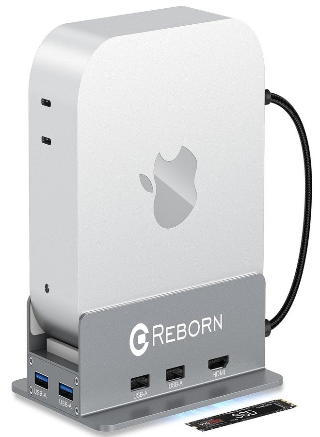 Reborn Mac mini M4 Dock & Stand with NVMe SSD Enclosure, Mac Mini M4 Hub with 4K60Hz HDMI, 4K60Hz DP, 5G USB A*2, USB A 2.0*2, TF/SD Card Reader 9-in-1 USB Hub for Mac mini M4,Mac mini M4 Pro - Silver - Image 1