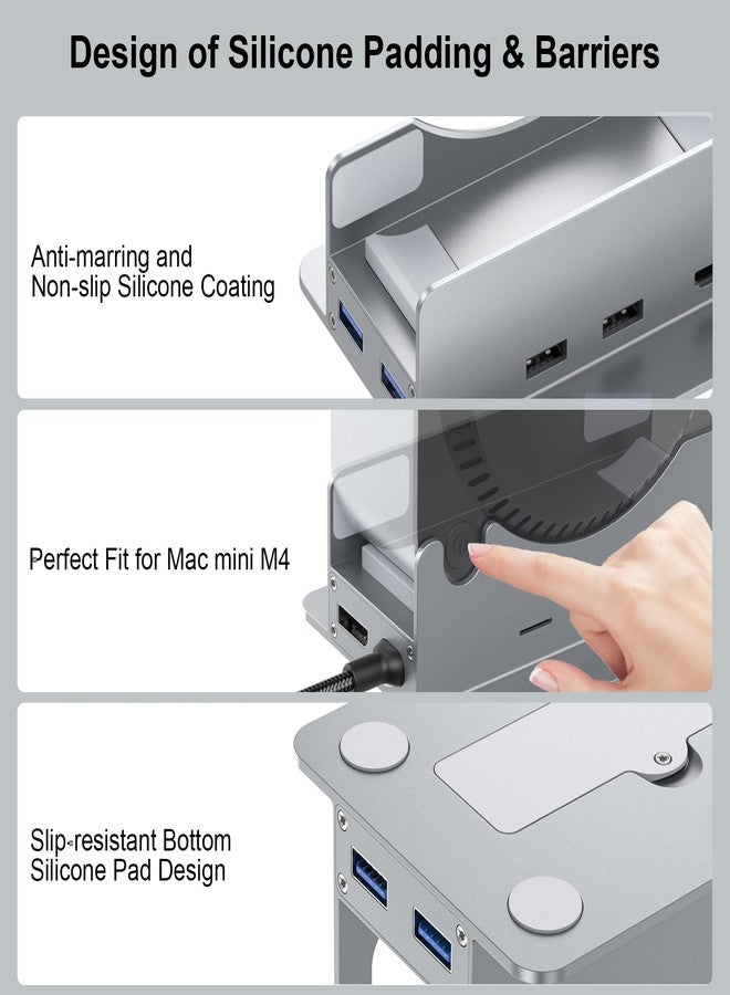 Reborn Mac mini M4 Dock & Stand with NVMe SSD Enclosure, Mac Mini M4 Hub with 4K60Hz HDMI, 4K60Hz DP, 5G USB A*2, USB A 2.0*2, TF/SD Card Reader 9-in-1 USB Hub for Mac mini M4,Mac mini M4 Pro - Silver - Image 4