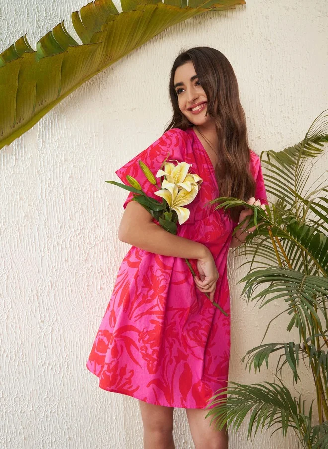 ساسافراس Floral Printed Cotton Mini Dress for Women